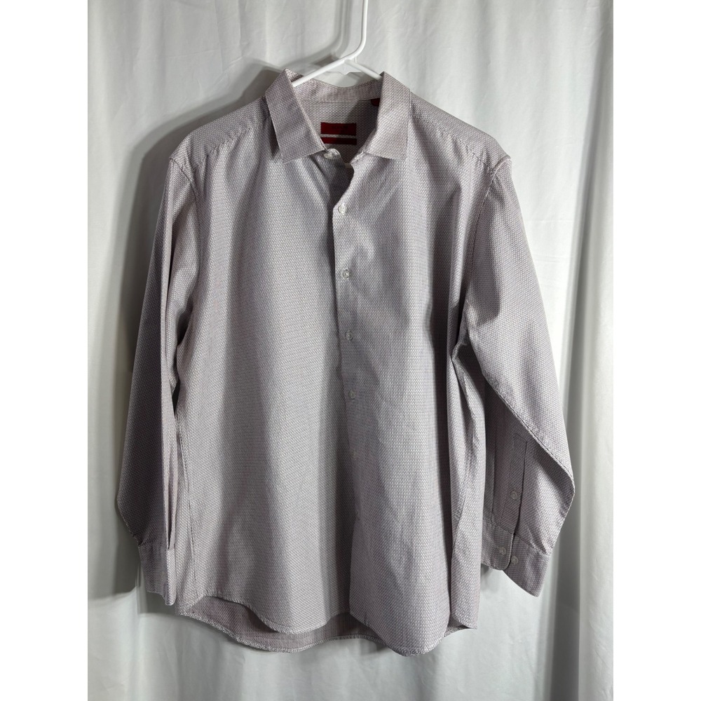 ALEANI Mens Performance Dress Shirt Burgundy Geometric Pattern LS‎ Button Up L